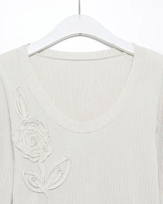 Glass Neck Flower Rib Pile Long T-Shirt