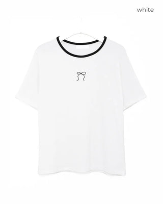 Spun ribbon color-blocked short-sleeved T-shirt