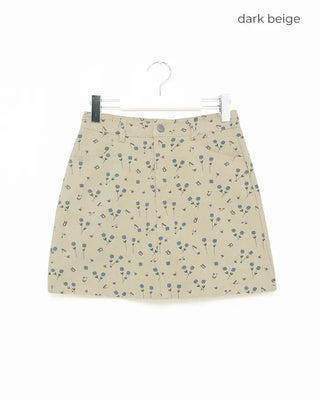 Flower pattern cotton mini skirt