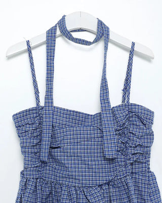 Checked Shirred Camisole Blouse & Scarf Set