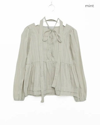 Neck tie & square neck half-button peplum