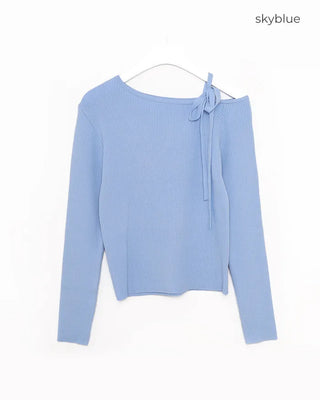 Asymmetrical Ribbon Knit T-Shirt