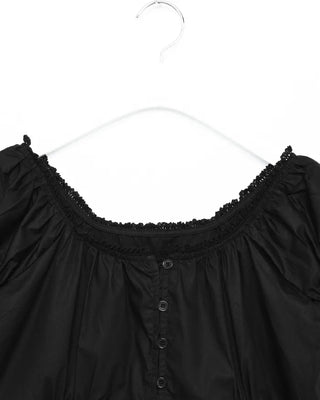 2-Way Gathered Elastic Lace Neck Button Blouse