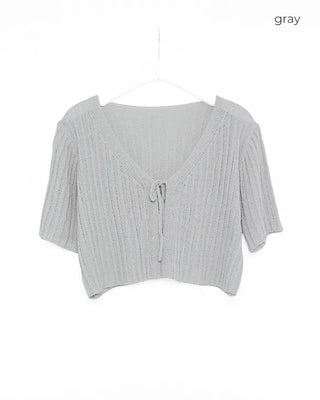 Ribbon Cropped Half-Sleeve Cardigan