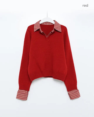 Check shirt layered knit detail