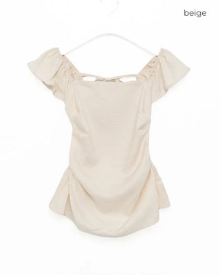 Frilled square neck shirred blouse