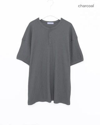 Waffle Henley Neck Short-Sleeve Knit