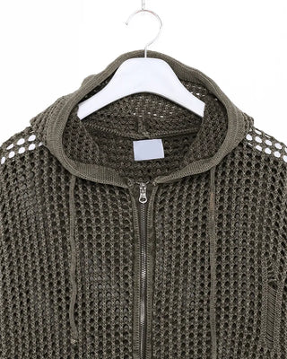 (Unisex) Distressed Mesh Hooded Zip-Up