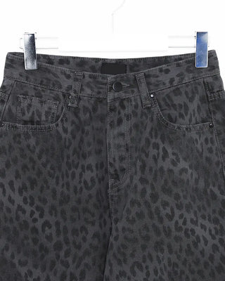 Pigmented leopard print cotton wide-leg pants