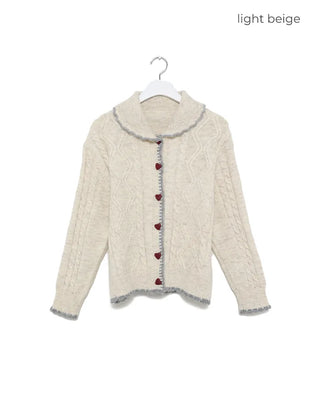 Colorful heart button knit cardigan