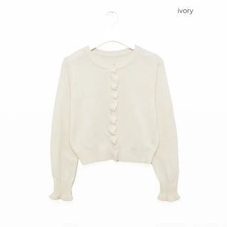 Button-up ruffle knit cardigan
