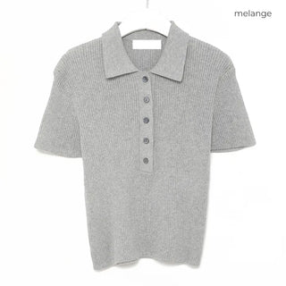 Short-sleeved colored ribbed knit