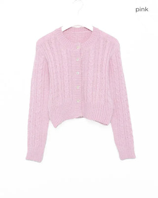 Cable Round Neck Cropped Cardigan