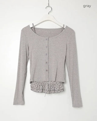 Polka Dot Frill Sleeveless Top & Cardigan Set