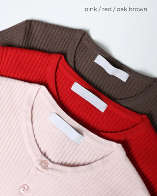 Round neck ribbed knit cardigan