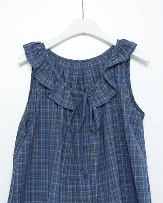 Checked ruffle sleeveless blouse