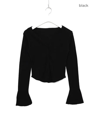 Open V-neck cuff detail T-shirt
