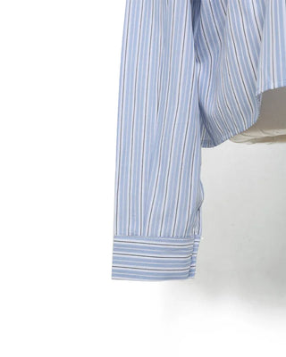 Cut-shoulder tie-neck double stripe blouse