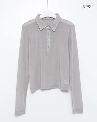 Polo neck semi-cropped long T-shirt