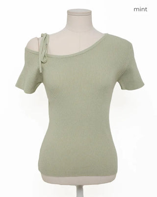 Asymmetrical Ribbon Short-Sleeve Knit