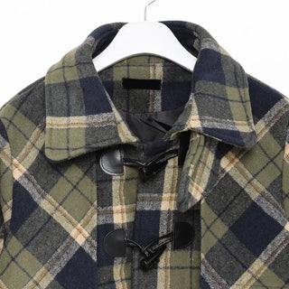 Checked short duffel coat