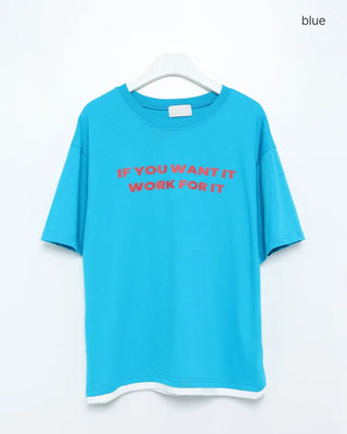 Lettering Layered Hem Half T-Shirt