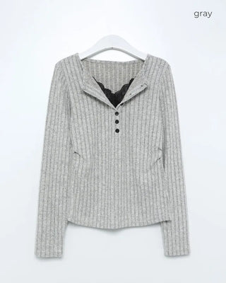 Lace detail button knit