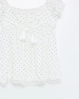 Polka Dot Ribbon Half Blouse