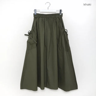 Side pocket gathered flared skirt