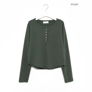 Round hem Henley neck T-shirt