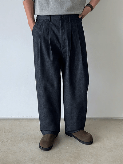 Getty Herringbone Double-Pleat Half-Band Pants