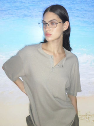 [MASONPRINCE] Henley Neck Short-Sleeve T-Shirt