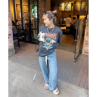 String denim pants