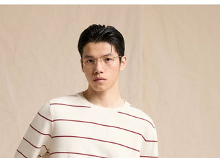 [CULTUM] Crewneck Striped Cotton Knit Sweater