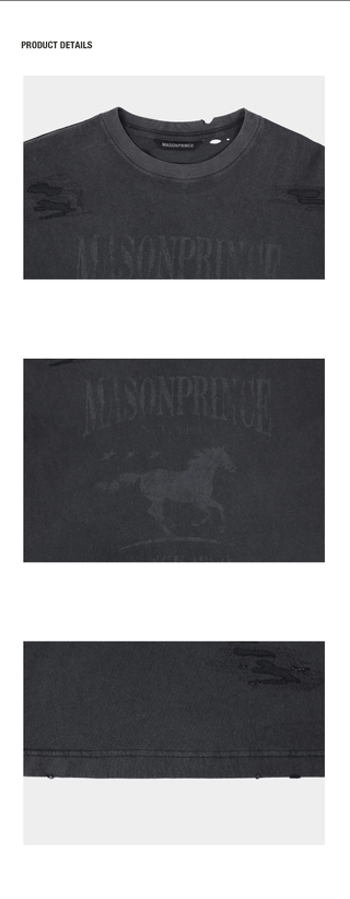 [MASONPRINCE] Distressed Horse Print Cotton Tee
