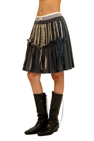 [Moromoro2] Lace Trim Plaid Patchwork Pleated  Skirt