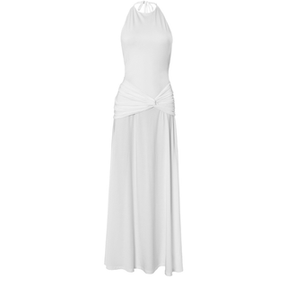 Halter backless ruched solid maxi dress