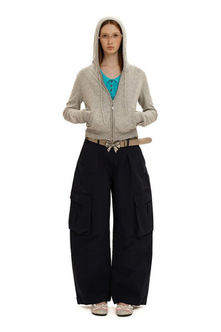 [Moromoro2] Cotton Wide Leg Work Pants with  Belt