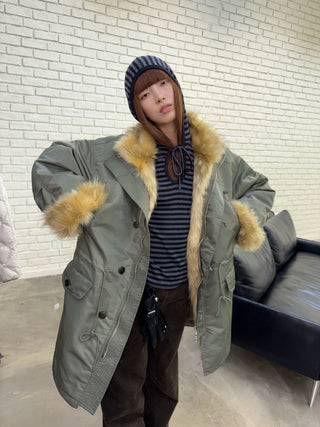 [NeverSeez] Striped Hooded Base Layer Knit Top