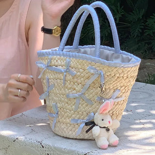 Ribbon Tote Rattan Bag