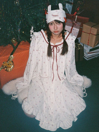 [Moromoro2] Rabbit Print Suede Pajama Gift  Set