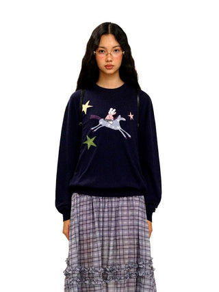[Moromoro2] Rabbit & Horse Jacquard Crewneck  Sweater
