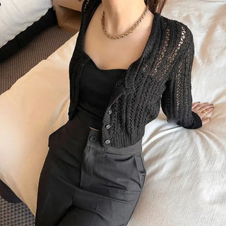 Cropped openwork cardigan