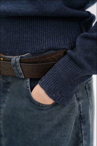 [MASONPRINCE] Wool Blend V-Neck Distressed Sweater