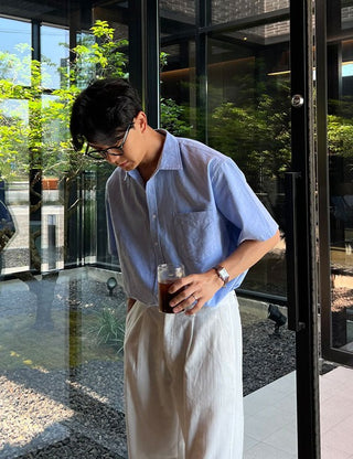 Essential Oxford short-sleeve shirt (cotton fabric)