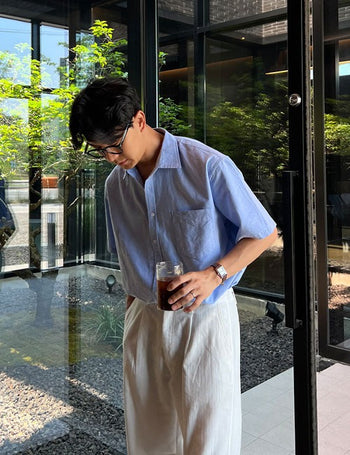 Essential Oxford short-sleeve shirt (cotton fabric)