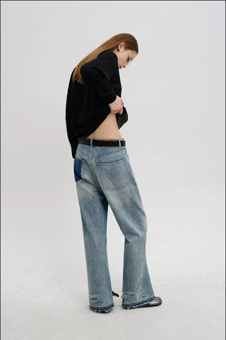 [MASONPRINCE] Distressed High-Waist Denim Jeans