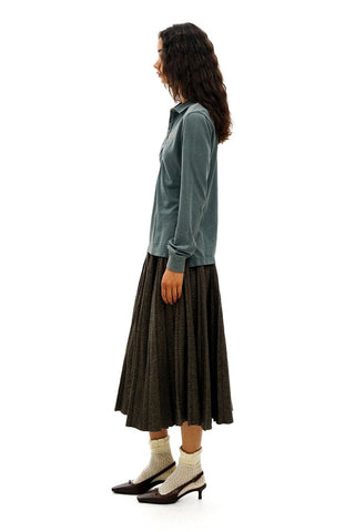 [Moromoro2] Houndstooth Wool Blend Pleated  Skirt