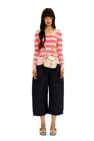 [Moromoro2] Star Striped Rhinestone Knit  Top