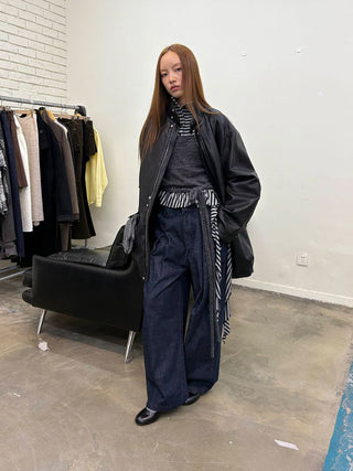 [NeverSeez] Padded PU Leather Trench Coat